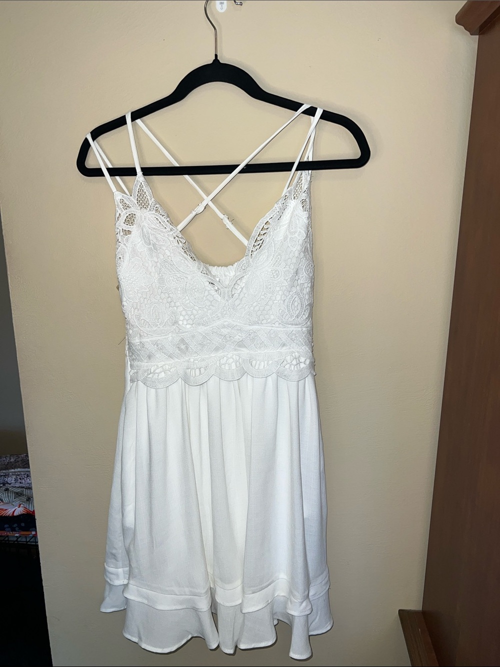 Honey and Rosie White Lace Bodice Spaghetti Strap Dress
